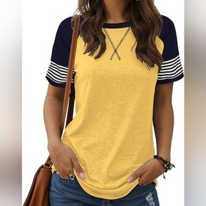 NWT Adibosy Women Summer Casual Shirts: Short Sleeve Striped Tunic Top S